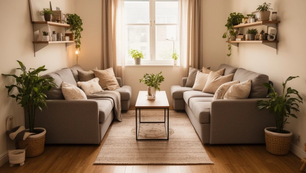 dwie sofy w małym salonie inspiracje