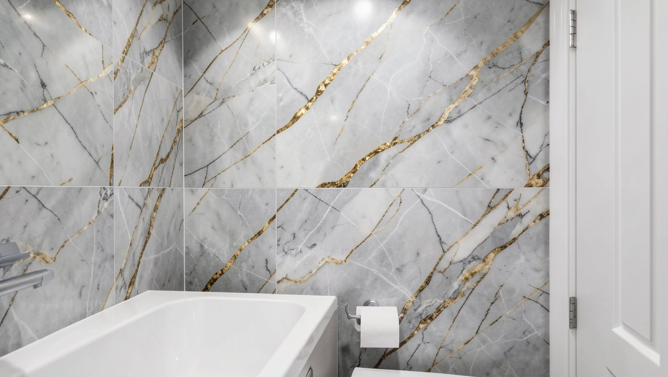 Marmurowa tapeta w łazience
