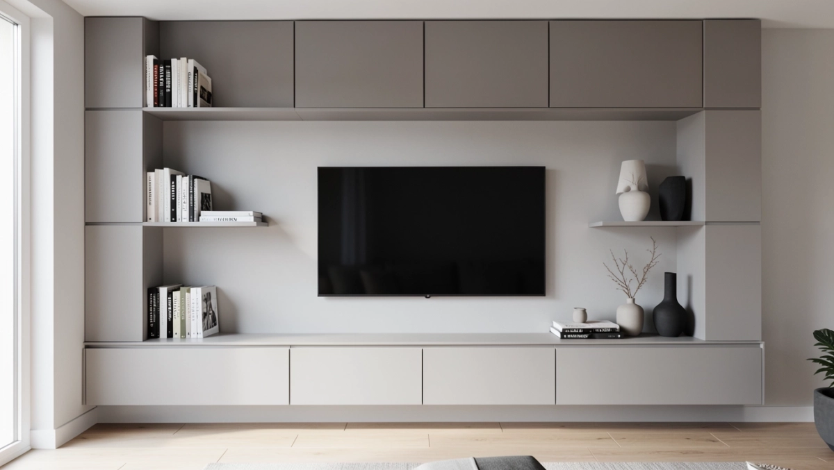 Nowoczesna zabudowa ściany w salonie