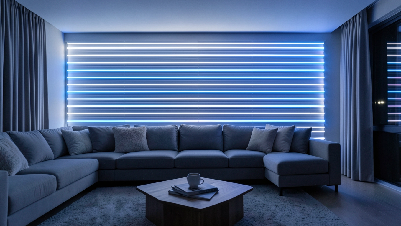 Podświetlenie w zabudowie ściany salonu