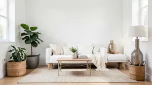 Białe ściany w salonie jakie dodatki