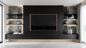 nowoczesna ściana telewizyjna w salonie 2025