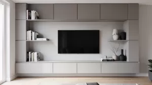 Nowoczesna zabudowa ściany w salonie