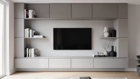 Nowoczesna zabudowa ściany w salonie