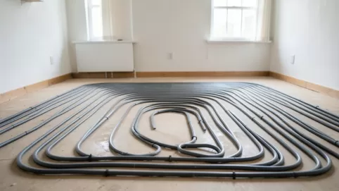 Salon 30 m2 ile pętli podłogówki