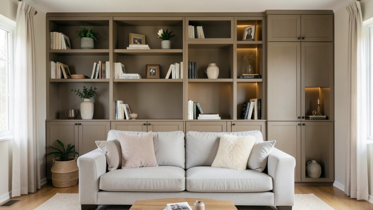 zabudowa ściany w salonie